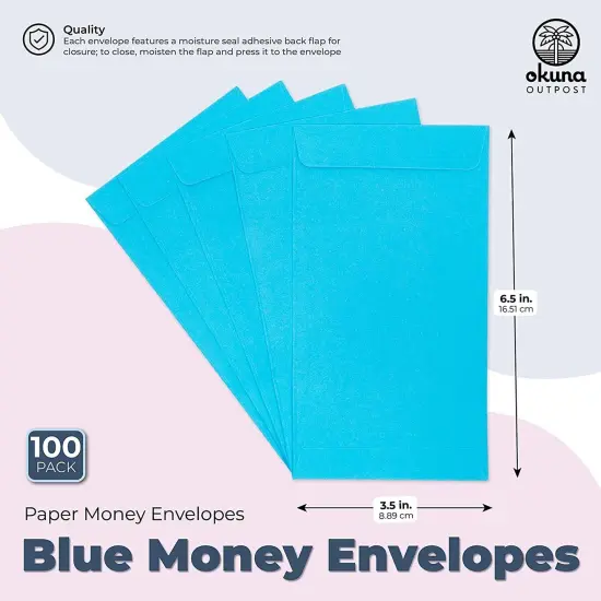 100 Pack Blue Money Envelopes for Cash, Payroll, Money Saving, Coins, Currency, 100GSM (3.5 x 6.5 In) {2}