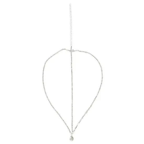 Silver Rhinestone Head Chain, Pendant Headpiece for Wedding, Bachelorette Party, Bridal Shower {1}