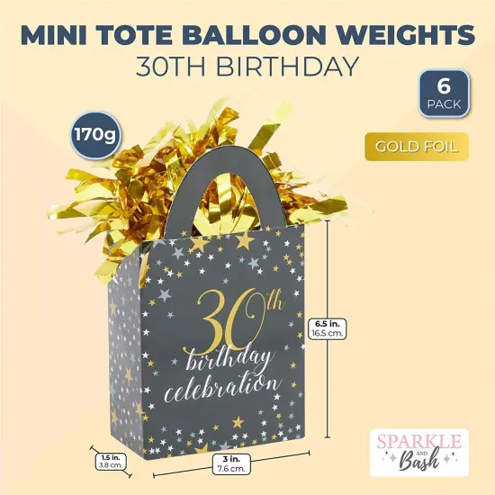 30th Birthday Party Balloon Weights, Black and Gold Decorations (6 oz, 6 Pack) {2}
