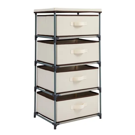 4-Tier Tall Closet Dresser with Drawers - Clothes Organizer and Small Fabric Storage for Bedroom (Beige) Brown {1}