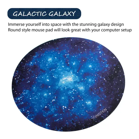 Insten Mouse Pad for Computer Laptop Desktop Gaming Super Smooth Round Galaxy Space Planet Moon Design with Non-Slip Rubber Base, Blue Starry Night (8.4 x 8.4 inch) {2}