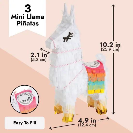 Juvale 3 Pack Mini Llama Pinata - 4.9 x 2.1 x 10.2 in. Multicolor Corrugated Paper & Gold Tissue Accents - Llama Table Decor & Party Supplies - Easy to Fill With Candy & Confetti - Ages 3-14 White {4}