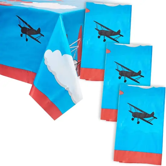 Juvale Airplane Plastic Rectangle Party Table Cloth Cover (3 Pack) Blue {1}