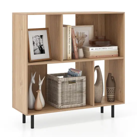 3-Tier Open Shelf Bookcase with 4 Compartments and 4 Metal Support Legs Natural {4}