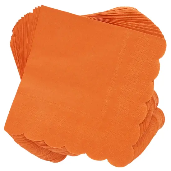 100 Pack Orange Paper Napkins - Scalloped Fall Cocktail Napkins, Disposable for Wedding, Birthday Party (5x5 In) {1}