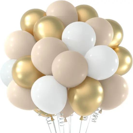 White Sand Gold Balloons Garland Arch Kit 60pcs 12inch Sand White and Metallic Gold Balloon Kit for Birthday Anniversary Celebrations and Boho Wedding Party {1}