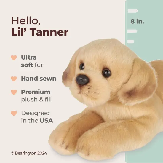 Bearington Collection Lil' Tanner The Labrador Stuffed Puppy, 8 Inch Yellow Lab Stuffed Animal, For Ages 3-14 Gold {2}