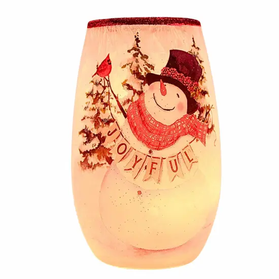 Stony Creek 5.25 In Joyful Winter Pre-Lit Sm Vase Christmas Lighted Glass Accent , Christmas Decor Christmas Snowman Electric BERRIES {1}