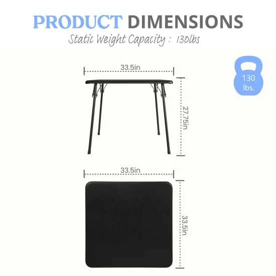 Emma and Oliver Foldable Card Table with Vinyl Table Top - Game Table - Portable Table Black {6}