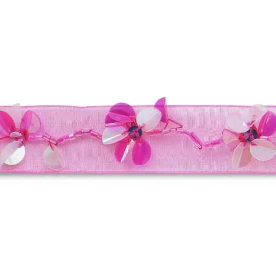 Sequin Florial Trim Blue 36"pack Fuchsia {1}