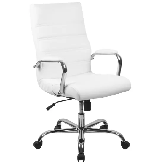 Merrick Lane Milano Contemporary High-Back Home Office Chair with Padded Arms WhiteFxLea/Chrome {2}
