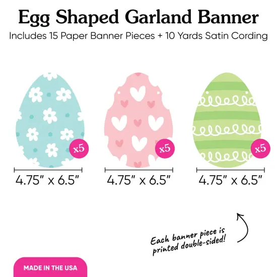 Big Dot of Happiness Easter Egg Garland Banner, Colorful Spring Hanging Decorations, Happy Easter Party Banner, 30 Feet of Cord, 15 Double-Sided Pastel Eggs {5}