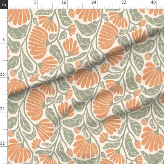 Various Fabrics by the Yard or Fat Quarter Boho Floral Modern Farmhouse Chic Cottage Vintage Botanical Damask Flowers Rustic Kitchen Moss Sage Green Retro Block Print Peach Orange Large Custom Printed Fabric by Spoonflower {1}