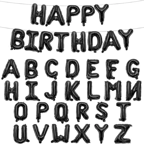 65 Pcs Happy Birthday 2 Sets A-Z Letter Balloons - Black {1}