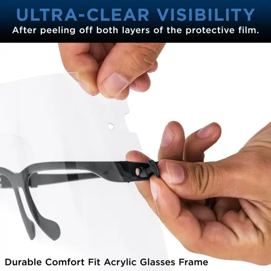 Safety Face Shields with Black Glasses Frames (Pack of 10) - Ultra Clear Protective Full Face Shields, Protect Eyes Nose Mouth - Anti-Fog PET Plastic {5}