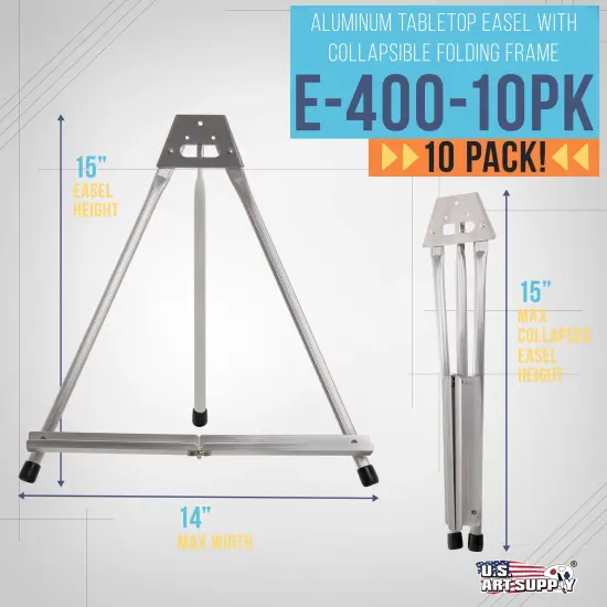 15" High Aluminum Tabletop Display Easel for Painting (10 Pack), Adjustable Folding Stand - Portable Art Easel for Displaying Canvas, Whiteboards, Posters, Signs, Pictures, Paintings {2}