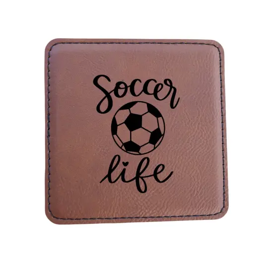 Coaster - Soccer Life - SET OF 2 - Leather or Stitched Cork Black/Silver {5}