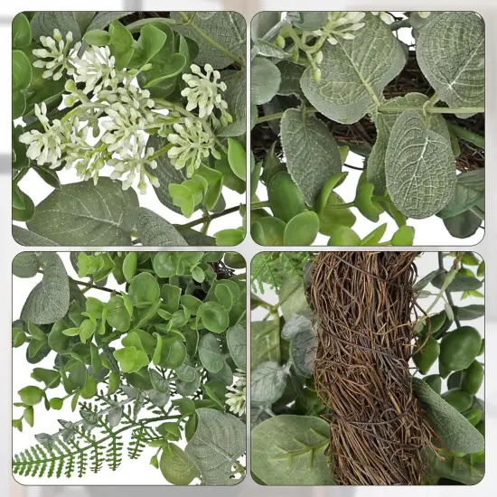 20in Eucalyptus Door Wreath Spring Greenery Wreath Artificial Hanging Foliage Wreath for Front Door Outside All Season Window Mantle Farmhouse Home Decor {3}