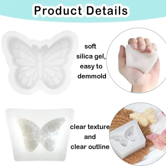 4 PCS 3D Flower Butterfly Candle Molds Mini Butterfly Silicone Molds {3}