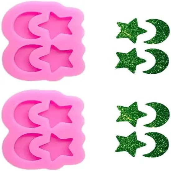 2Pcs Shiny Glossy Mini Star and Moon Earring Shape Silicone Molds {1}