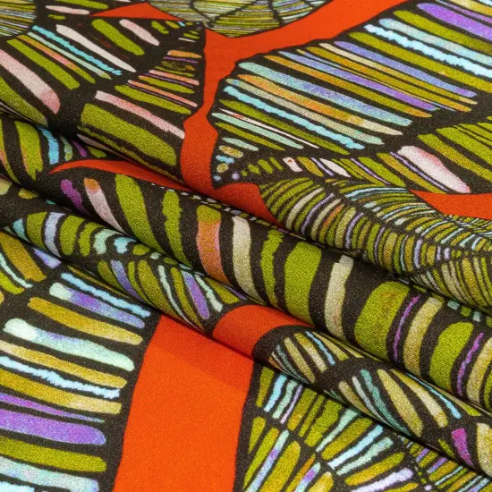 1 Yard Italian Red Silk Charmeuse with Olive and Purple Detailed Leaf Print 52 Inches wide {3}