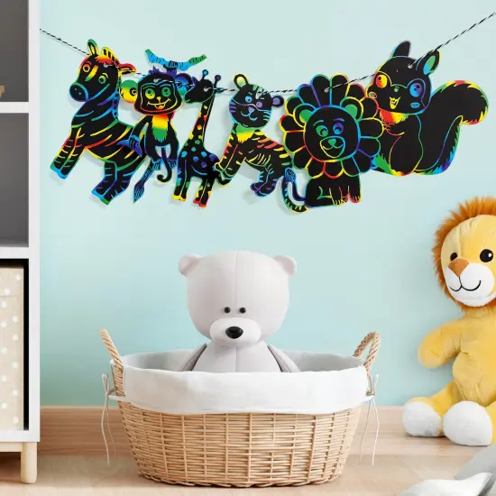 Wrapables 36pc Rainbow Scratch Arts Ornaments, DIY Magic Scratch Arts and Crafts, Animals {5}