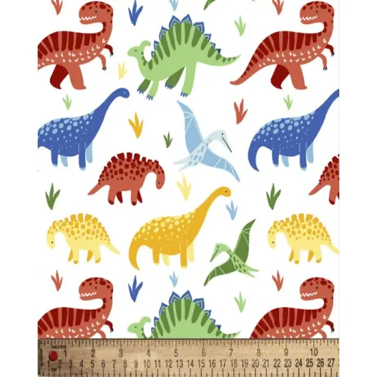 Dinosaurs Kids Colors Poly Cotton Fabric | By the Yard | Sewing and Crafting | 44 inches wide {1}