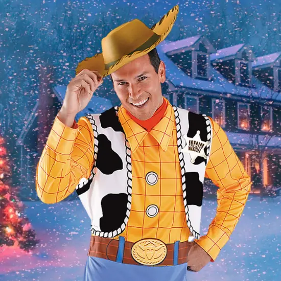 Mens Deluxe Woody Toy Story Costume with Cowboy Hat and Jumpsuit {2}