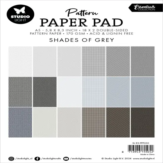Studio Light Essentials Pattern Paper Pad 5.86"X8.26" 36/Pkg-Nr. 250, Shades Of Grey {3}