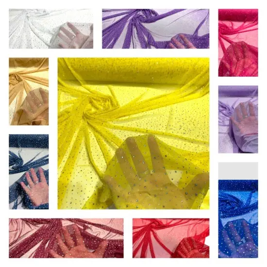 1 Yard Sheer Power Mesh With AB Rhinestones Stretch Fabric for Dancewear, Gowns & DIY Suntan {2}