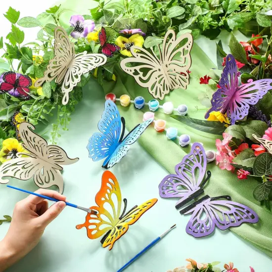 20 Pcs DIY 3D Spring Butterfly Wood Crafts Unfinished Wooden Butterfly Slices Cutouts Wood Crafts Butterflies Cutouts for Painting for Spring Party Home Decoration {4}