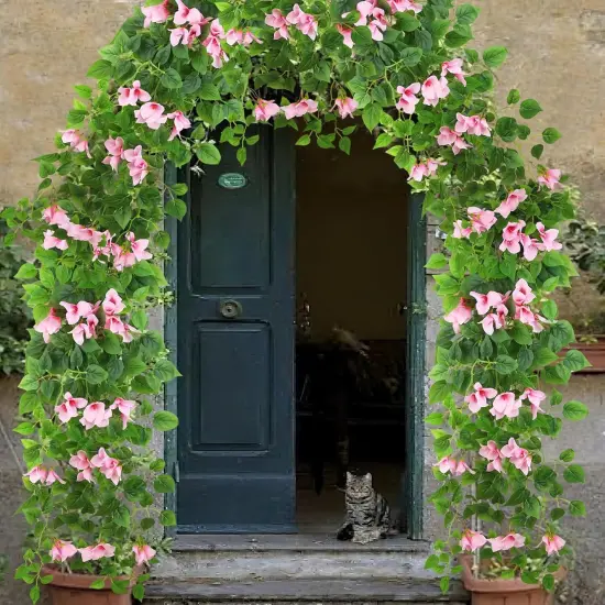 2 Pcs Artificial Bougainvillea Vines Outdoor UV Resistant Pink Artificial Hanging Flowers Bougainvillea Faux Silk Bougainvillea for Wall Porch Patio Balcony Garden Yard Outside Basket Decor {1}