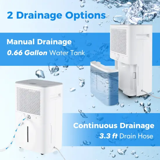 Dehumidifier with Auto Drain or Manual Drainage for Home Basement-White {5}