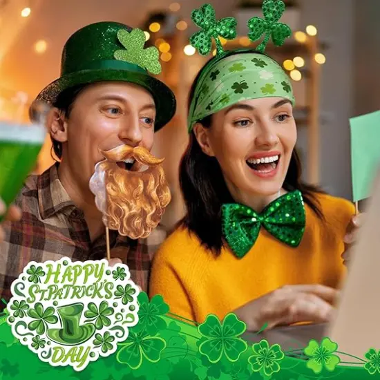 Biubee St. Patrick's Day Headband- Elastic Soft Green Shamrock Headband {5}