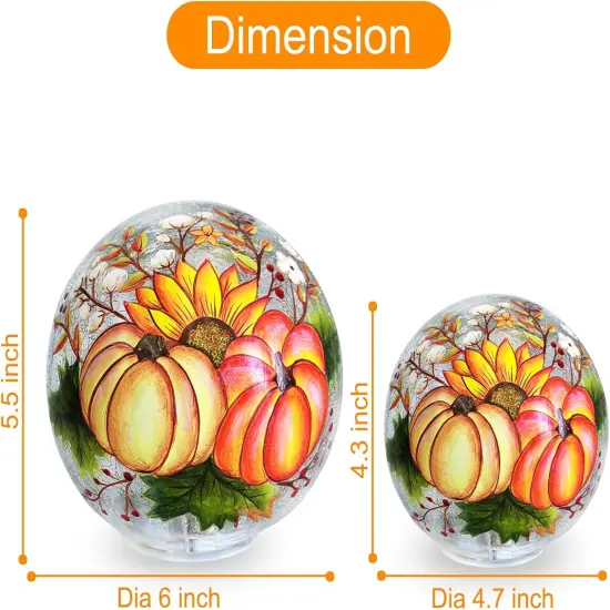 Set of 2 Lighted Pumpkin Crackle Glass Balls 6&rsquo;&rsquo; 4.7&rsquo;&rsquo; LED Night Light Globe Lamps with Warm White LED Battery Powered for Home Party Wedding Women&rsquo;s Gift {3}