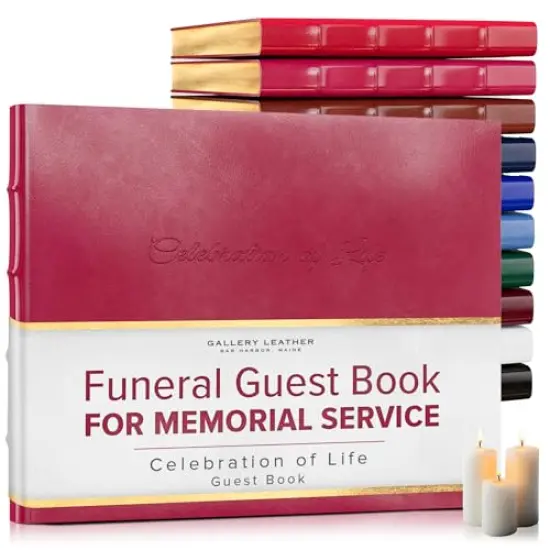 Gallery Leather Guest Book Funeral, Celebration of Life, Memorial, 192 Lined Pages, Bonded Leather, Hardcover Acadia Wild Rose {1}