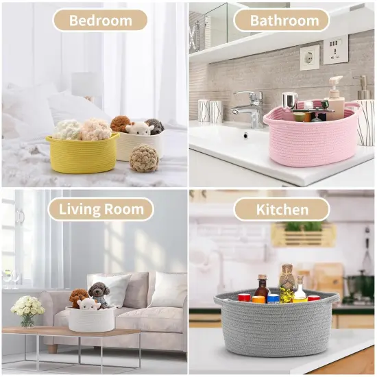 Cute Woven Storage Basket with Handle, Container for Gifts Empty, Decorative Organizer Bins Box for Pet Dog Toys Baby Essentials Snack Diaper Towel {2}