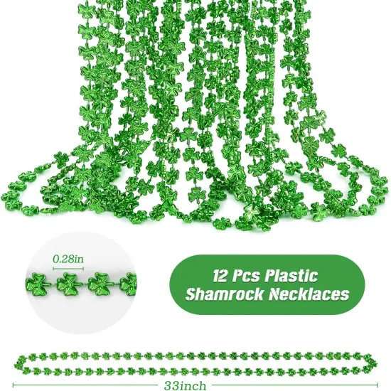 12Pcs St Patricks Day Shamrock Necklaces, St Patricks Day Necklace, Plastic Shamrock Necklaces Bulk, 33" 7mm Green Clover-Shaped Beads Necklace for St. Patrick's Day Party Favors Decorations Gift Supplies Women Men {2}