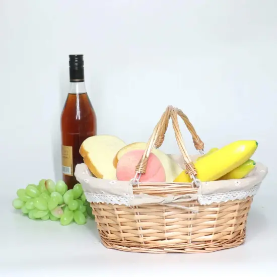 Wicker Gift Baskets Empty Oval Willow Woven Picnic Cheap Easter Candy Storage Wine Basket with Handle Egg Gathering Wedding Basket (Natural) {3}