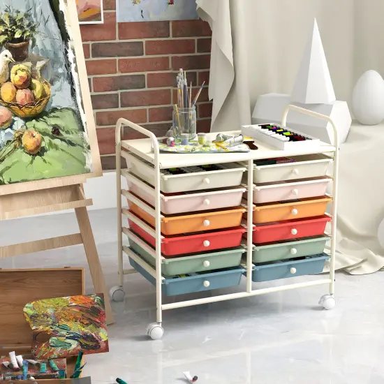12 Removable Drawers Rolling Storage Cart with 4 Universal Wheels and Metal Frame Macaron {6}