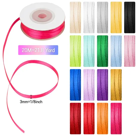 18 Colors Double Faced Satin Ribbon Polyester,1/8 inch Solid Fabric Ribbon Roll for Gift Wrapping, DIY Crafts, Wedding Birthday Party Decorations {1}