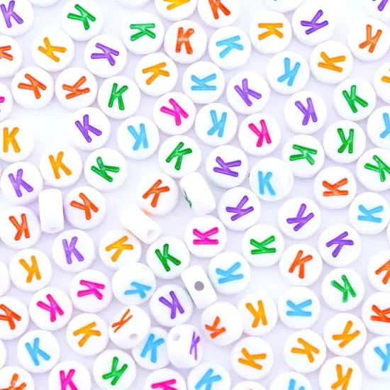 300Pcs Round Letter Beads K 4X7mm Single Small Letter Beads for Friendship Bracelets Making {1}