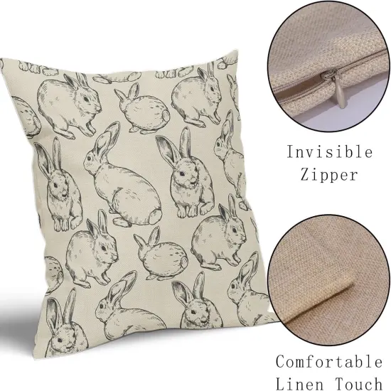 Black Easter Pillow Covers 18x18 Set of 2 Cute Bunny Rabbit Easter Themed Print Decorative Outdoor Throw Pillows {4}