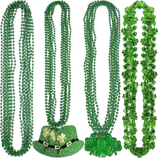 36PCS St. Patrick's Day Shamrock Necklace Clover Green Bead Party Favors Irish Decorations Supplies {1}