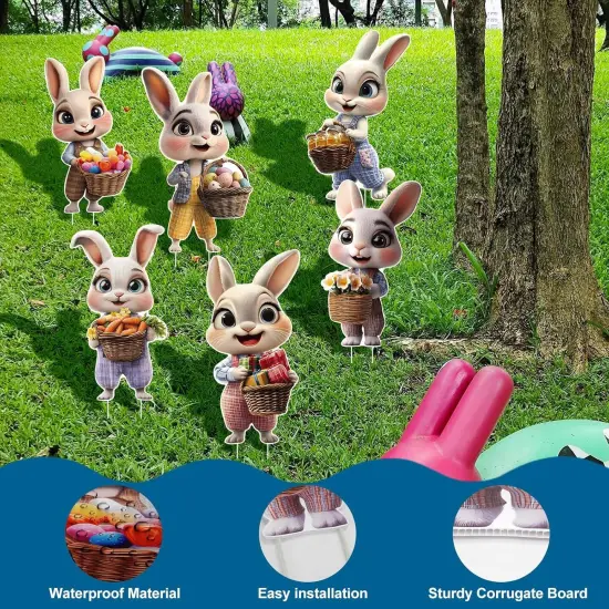 6 PCS Easter Bunny Decorations Outdoor - Large Easter Bunny Yard Signs {4}