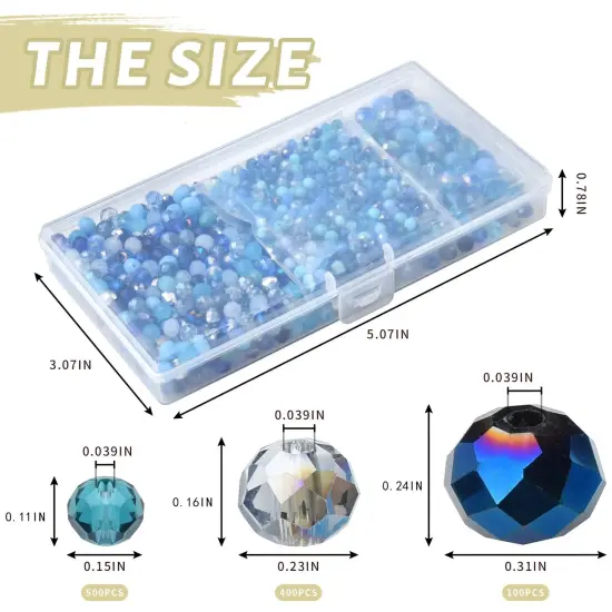KINGSHINE 4/6/8mm Crystal Glass Beads,3 Sizes Total 1000pcs Faceted Briolette Rondelle Beads with Container,Loose Spacer Beads for DIY Beading Projects,Earrings,Necklaces(Blue Color) {5}