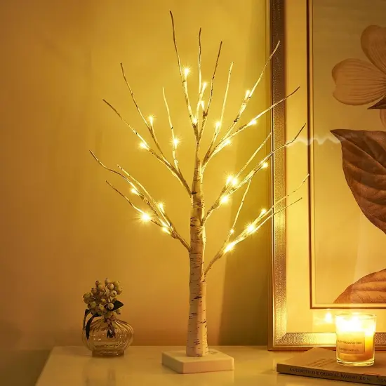 Lighted Tree, White Birch Tree with LED Lights, Prelit Artificial Tree with Timer {2}