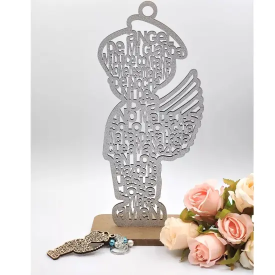 12pcs Wood Religious Centerpiece Cross Angel Boy w/ Stand Silver {2}