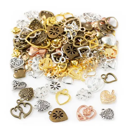 100 Gram Metal Heart Charms for Jewelry Making, Silver & Gold, Bulk Pack Heart Pendant for Bracelets, Necklaces, Crafts (Heart Mixed Color) {2}