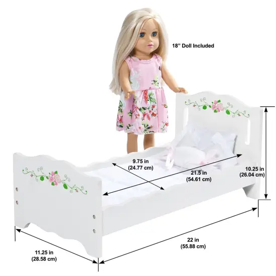 Badger Basket 18-inch Doll with Bed, Bedding Set and Free Personalization Kit - White/Rose {4}